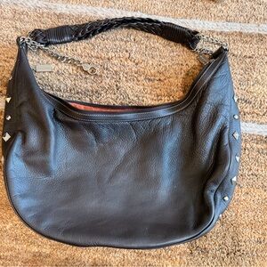 Donald J Pilner Black/brown Leather Shoulder Bag hobo Stud Accents purse